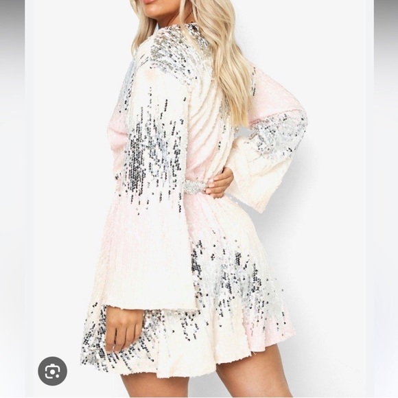 Sequin Wrap Dress in Pink and Silver - Picture 3 of 3